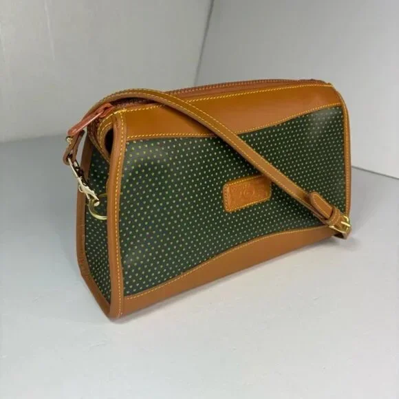 Dooney & Bourke Cabrio Leather Green/Brown Perforated Leather Crossbody Vintage - Picture 5 of 16